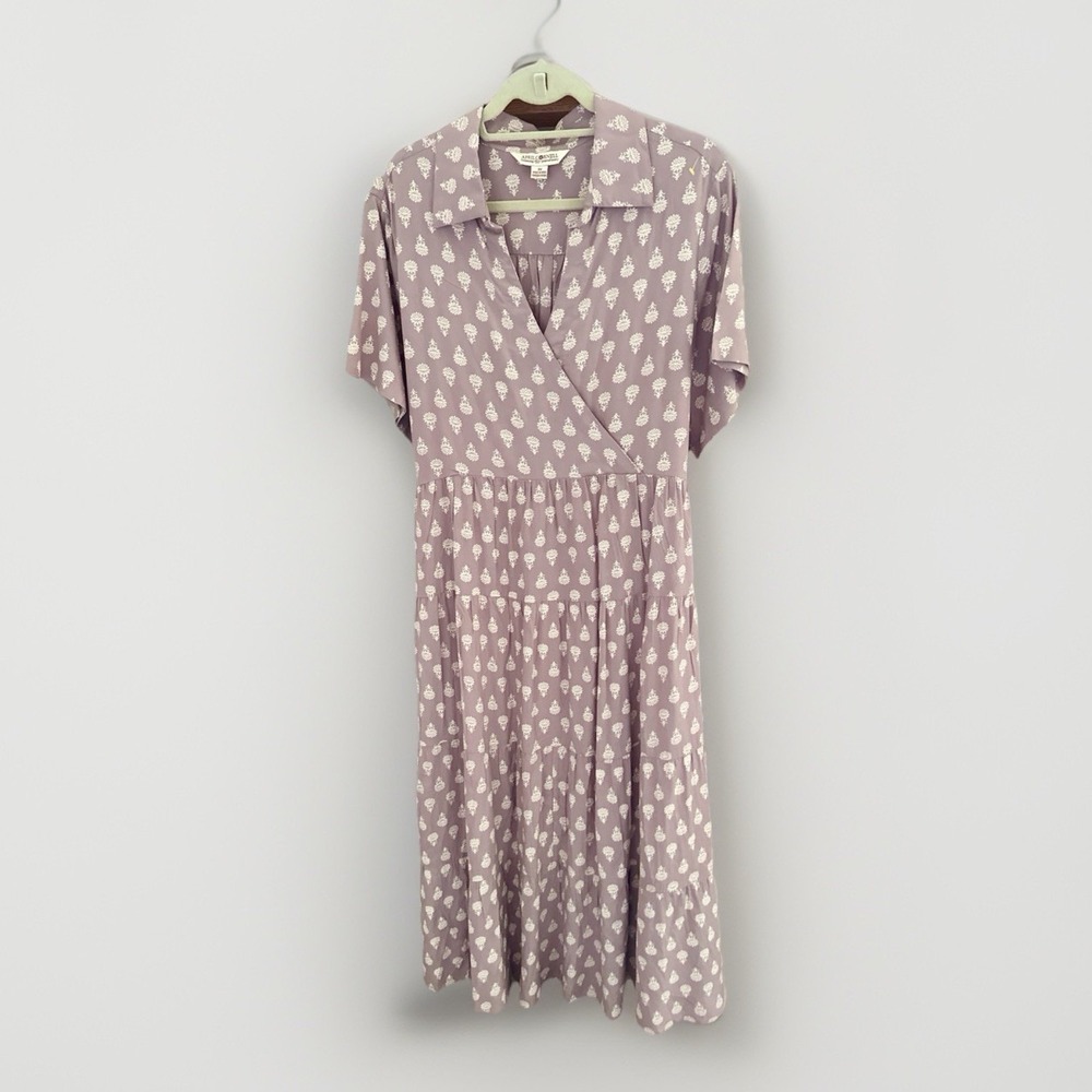 April Cornell Dress 3XL Mauve Floral Rayon Tiered Wrap Style Cottagecore Boho